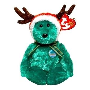 TY Beanie Baby 2002 Holiday Teddy Bear 10.5" Hologram Pin Happy Holidays NWT